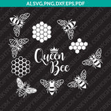 Queen Bee SVG Vector Silhouette Cameo Cricut Cut File Clipart Png Eps Dxf