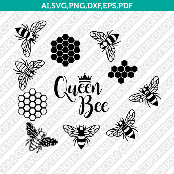 Queen Bee SVG Vector Silhouette Cameo Cricut Cut File Clipart Png Eps Dxf