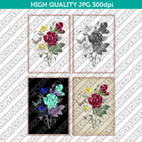 Classic Vintage Printable Wall Art Hand Drawn Painting Botanical Flower Hellebore and Oeillet Plant Digital Download