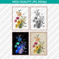Retro Classic Vintage Printable Wall Art Watercolor Painting Botanical Colorful Flowers Plant