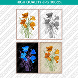 Retro Classic Vintage Printable Wall Art Watercolor Painting Botanical Flower California Poppies Golden Poppy California Sunlight Plant