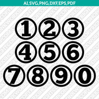 Round Circle Numbers SVG Vector Silhouette Cameo Cricut Cut File Clipart Dxf Eps png