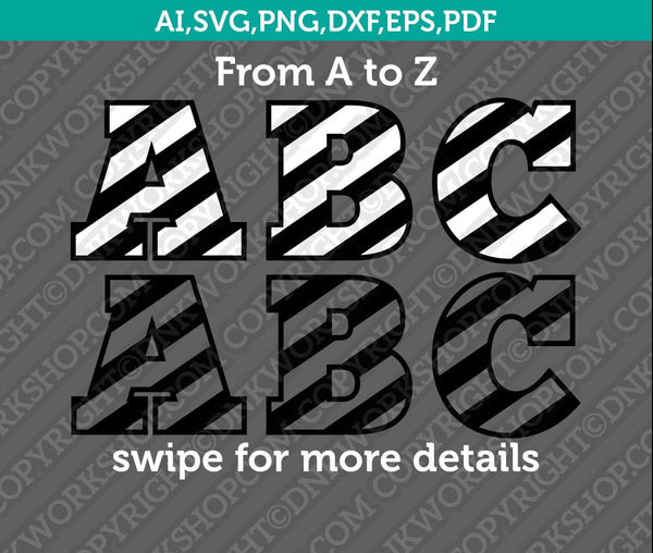 Striped Letters Font Alphabet Birthday Party SVG Vector Silhouette Cameo Cricut Cut File Clipart Png Dxf Eps