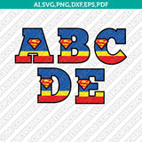 Superman Superhero Cartoon Letters Fonts Alphabet SVG Cut File Cricut Vector Sticker Decal Silhouette Cameo Dxf PNG Eps