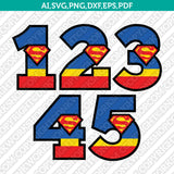 Superman Superhero Cartoon Numbers SVG Cut File Cricut Vector Sticker Decal Silhouette Cameo Dxf PNG Eps
