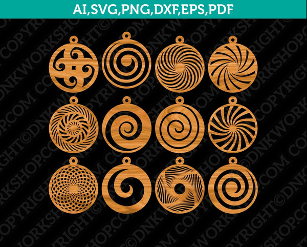 Wood Leather Acrylic Swirl Koru Spiral Earring Template SVG Pendant Cricut Laser Cut File Vector Png Eps Dxf