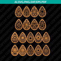 Teardrop Ornament Earring template Laser Cut File Vector Clipart Png Dxf Eps