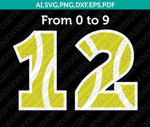 Tennis Ball Team Numbers SVG Cut File Cricut Vector Sticker Decal Silhouette Cameo Dxf PNG Eps