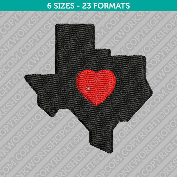 Texas State Map Heart Machine Embroidery Design