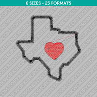 Texas State Map Heart Outline Embroidery Design