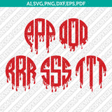 Three Letters Bloody Blood Dripping Round Circle Monogram Font Alphabet Lettering SVG Vector Silhouette Cameo Cricut Cut File Clipart Png Dxf Eps