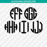 Three Letters Round Circle Monogram Font Alphabet Lettering SVG Vector Silhouette Cameo Cricut Cut File Clipart Png Dxf Eps