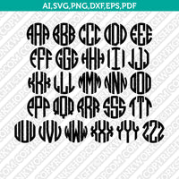 Three Letters Round Circle Monogram Font Alphabet Lettering SVG Vector Silhouette Cameo Cricut Cut File Clipart Png Dxf Eps