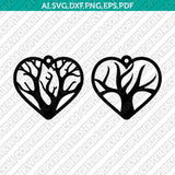 Tree of Life Heart Earring SVG Vector Silhouette Cameo Cricut Laser Cut File Clipart Eps Png Dxf