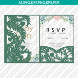 Tropical Leaves Heart Wedding Invitation Pocket Template Envelope Quinceanera Christening SVG Laser Cut File Cricut Silhouette Cameo Eps Dxf Vector