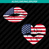 USA United States America American Flag Lips Shape of Heart SVG Vector Cricut Cut File Clipart Dxf Png Eps