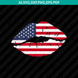 USA United States America American Flag Lips Shape of Heart SVG Vector Cricut Cut File Clipart Dxf Png Eps