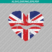 United Kingdom Union Jack British UK Flag Lips In Shape of Heart SVG Vector Silhouette Cameo Cricut Cut File Clipart Dxf Png Eps