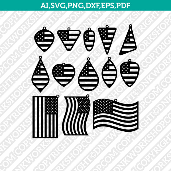 Usa-Flag-Earring-Template-SVG-Vector-Silhouette-Cameo-Cricut-Cut-File-Clipart-Png-Dxf-Eps