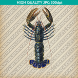 Classic Vintage Printable Wall Art Hand Drawn Painting Animal Crimson Crawfish Digital Download