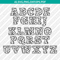 Volleyball Volley Team Letters Fonts Alphabet SVG Cut File Cricut Vector Sticker Decal Silhouette Cameo Dxf PNG Eps
