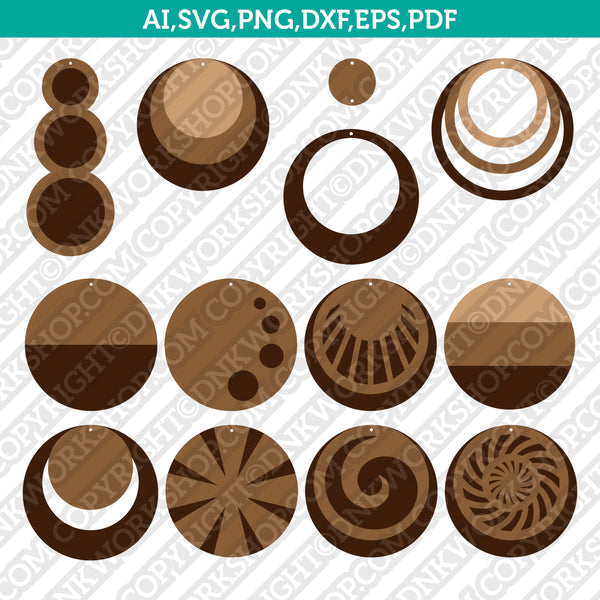 Wood Leather Acrylic Circle Stacked Earring Template SVG Laser Cut File