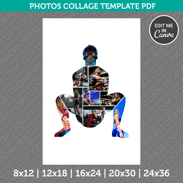 Gym Workout Crossfit Weightlifting Photo Collage Template Canva PDF