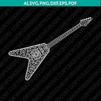 Ornament-Zentangle-Guitar-SVG-Silhouette-Cameo-Cricut-Laser-Cut-File-Clipart-Png-Eps-Dxf