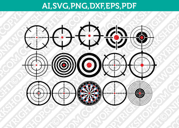 Bullseye-Crosshair-Gaming-Hunting-Shooting-Target-Dartboard-SVG-Vector-Silhouette-Cameo-Cricut-Cut-File-Clipart-Dxf-Png-Eps