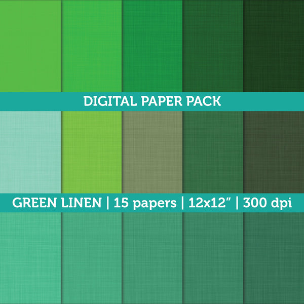 Digital Papers | Digital Scrapbooking Green Linen Textured Paper Instant Download