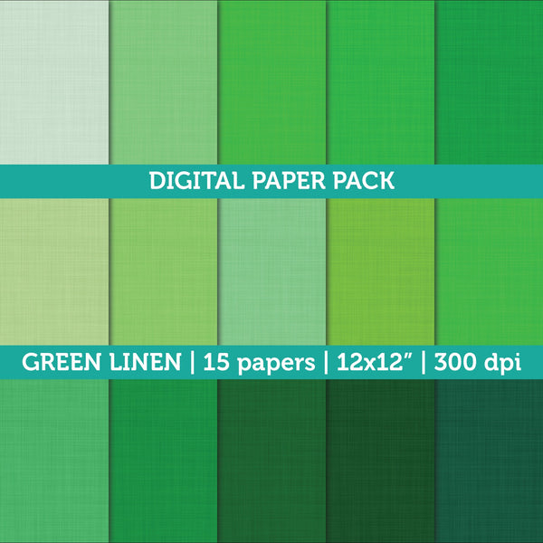 Digital Papers Scrapbooking Green Linen Textured Paper Instant Download