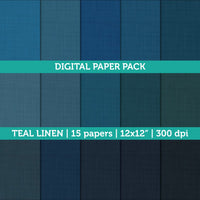 Digital Papers | Digital Scrapbooking Teal Linen Textured Paper Instant Download