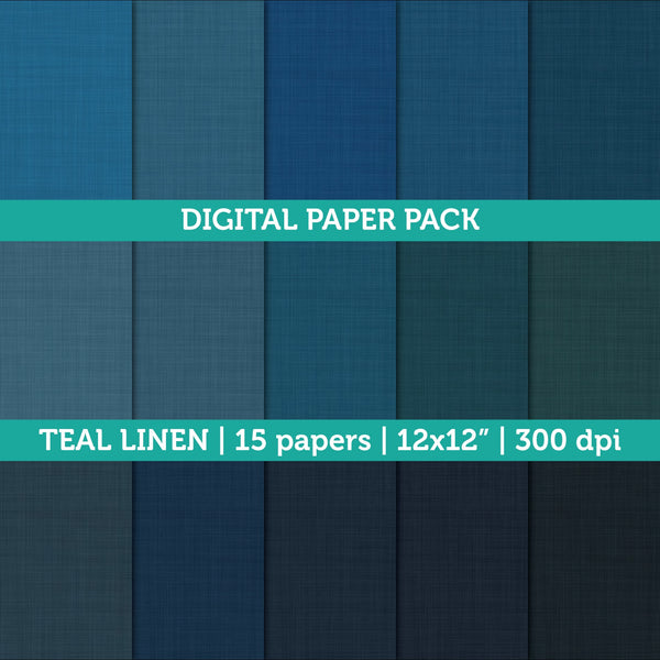 Digital Papers | Digital Scrapbooking Teal Linen Textured Paper Instant Download