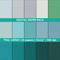 Digital Papers Scrapbooking Teal Linen Textured Paper Instant Download