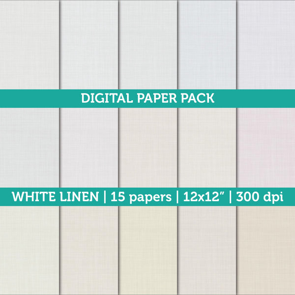 Digital Papers | Digital Scrapbooking White Linen Textured Paper Instant Download